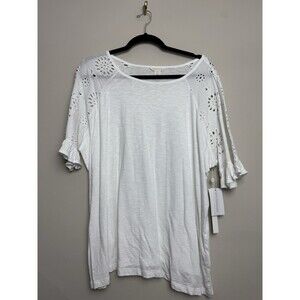 Nordstrom Calson Top Shirt Plus Size 2X White Eyelet Cotton Short Sleeve